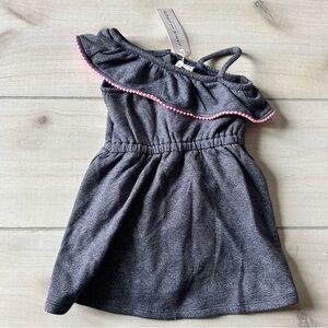 NWT Janie and Jack Navy One-Shoulder Dress with Pink Trim & Matching Bloomer